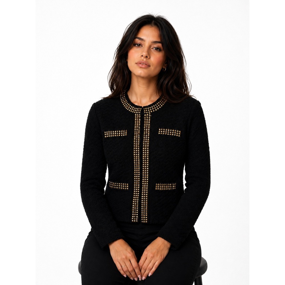 Michael Simon Embellished Studded Cardigan Black‎ Gold Glam Sweater Y2K